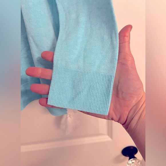 NWOT Lilly Pulitzer Damara Coolmax Crochet/Tassel Details Sweater Turquoise Sz M - Picture 10 of 16